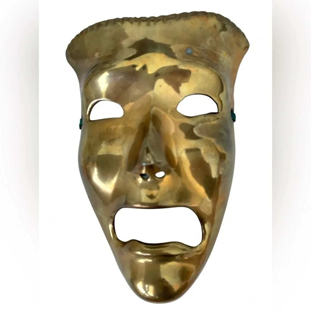 Vintage Brass Theater Mask Wall Decor Comedy Tragedy Drama Face